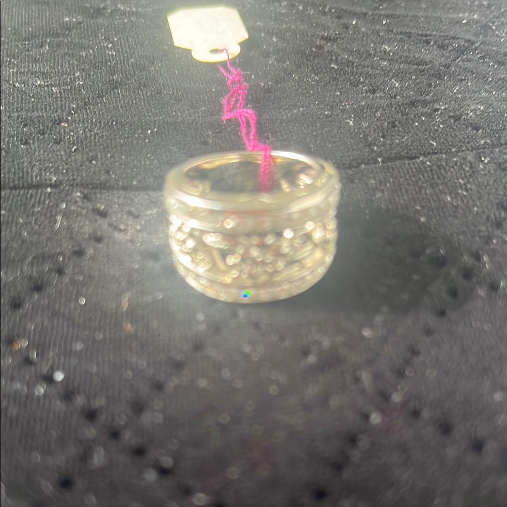 Clear Sparkly Resin Ring with Pink Accent